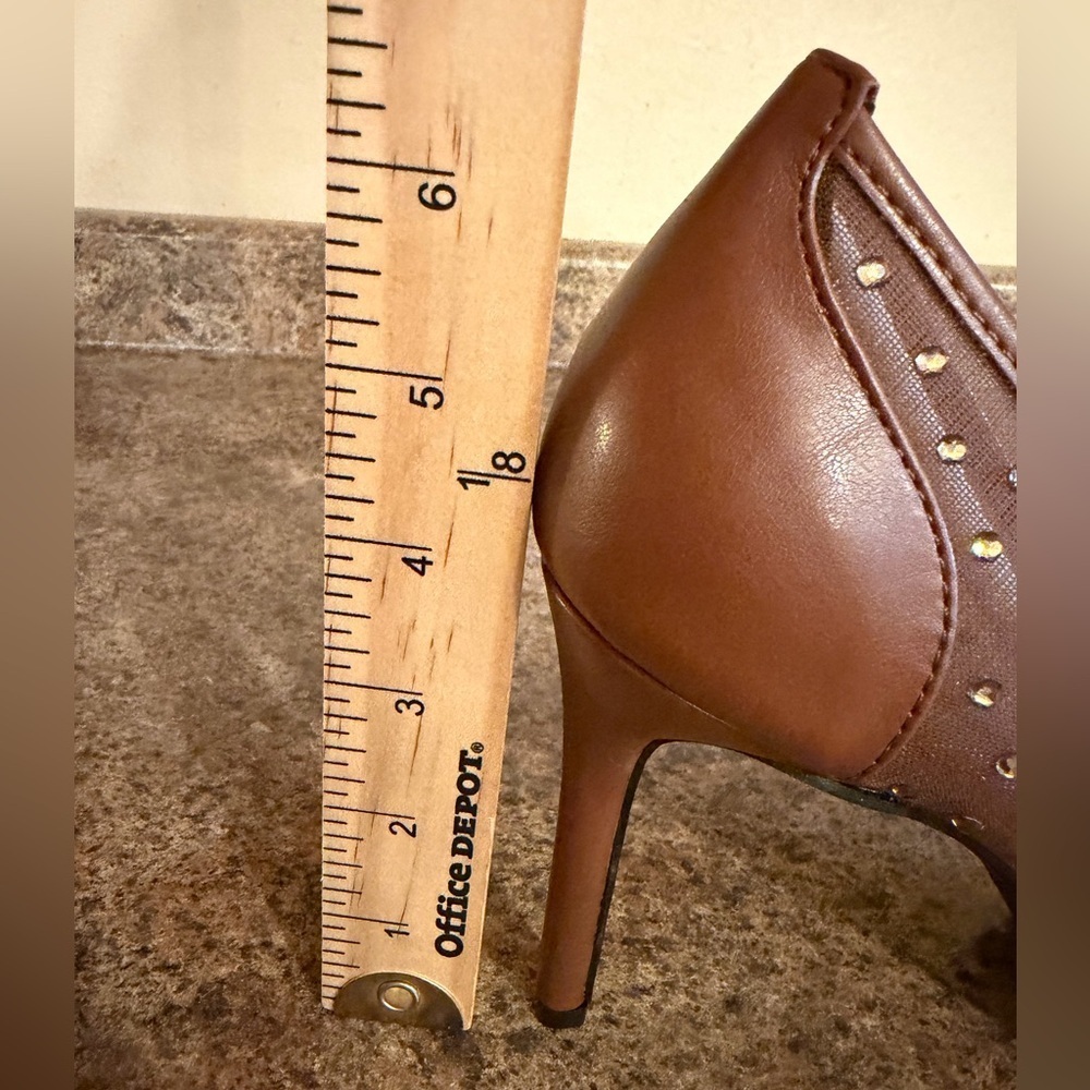 Anne Michelle Mesh Heels Size 10 Brown Studded Detail Pointed Toe Slip On NEW - Picture 10 of 12